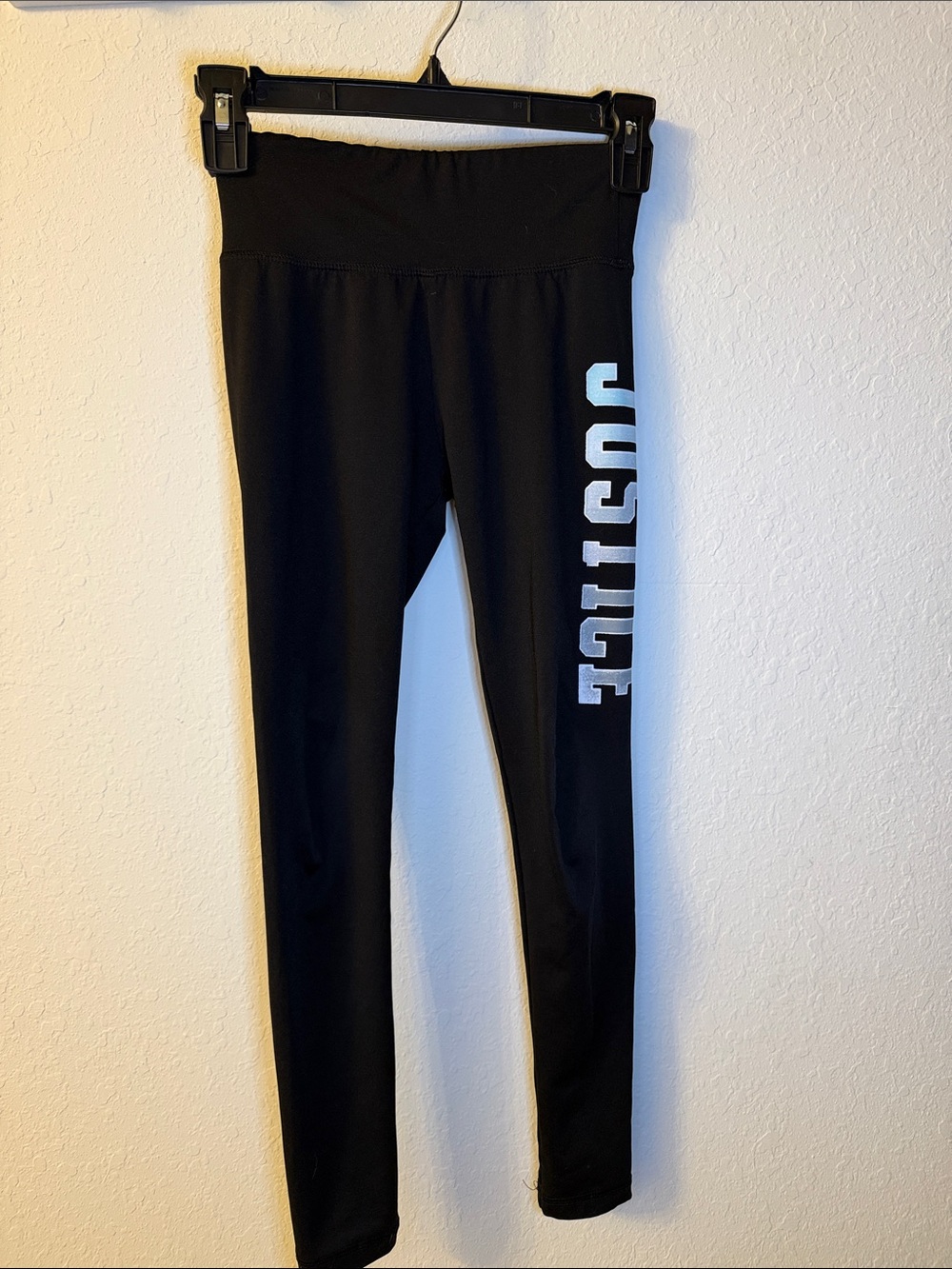 Justice Black Leggings with White Side Logo